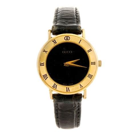 gold plated quartz lady's gucci 3000.2 l wrist watch|Gucci 3000.2.L Dress Watch, Black Leather, Gold Plated.